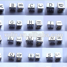 6*6mm charm alloy hole 3.5mm alphabet cube beads